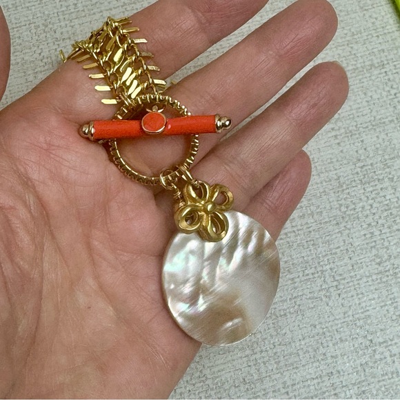 Upcycled one of a kind gold tone necklace Mother of Pearl Pendant - Picture 5 of 6